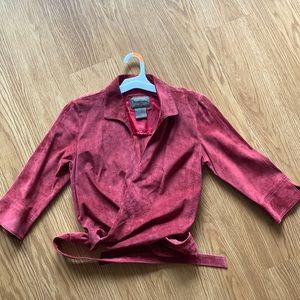Vintage Brandon Thomas suede 100% leather wrap shirt in red